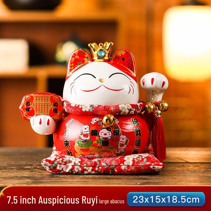 Medium Maneki-neko Ceramic Ornament - Creative Housewarming and Living Room Gift 7.5-inch