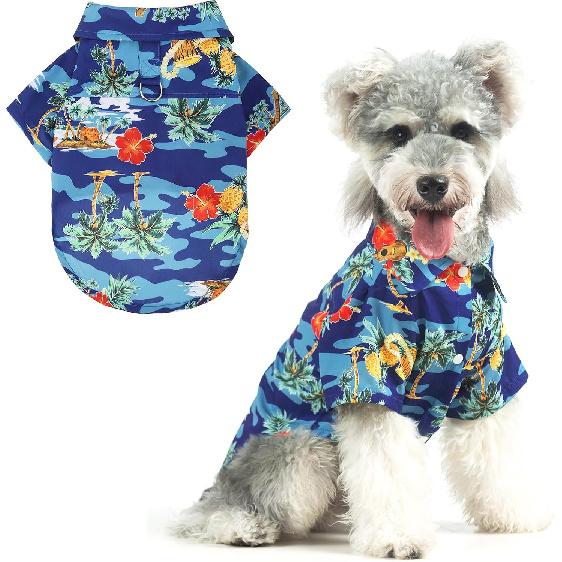 KOOLTAIL Dog Hawaiian Shirt, Dog Summer Clothes with Leash D-Ring for Medium Large Dogs, Floral Cool Beach Puppy Shirts with Sun Small