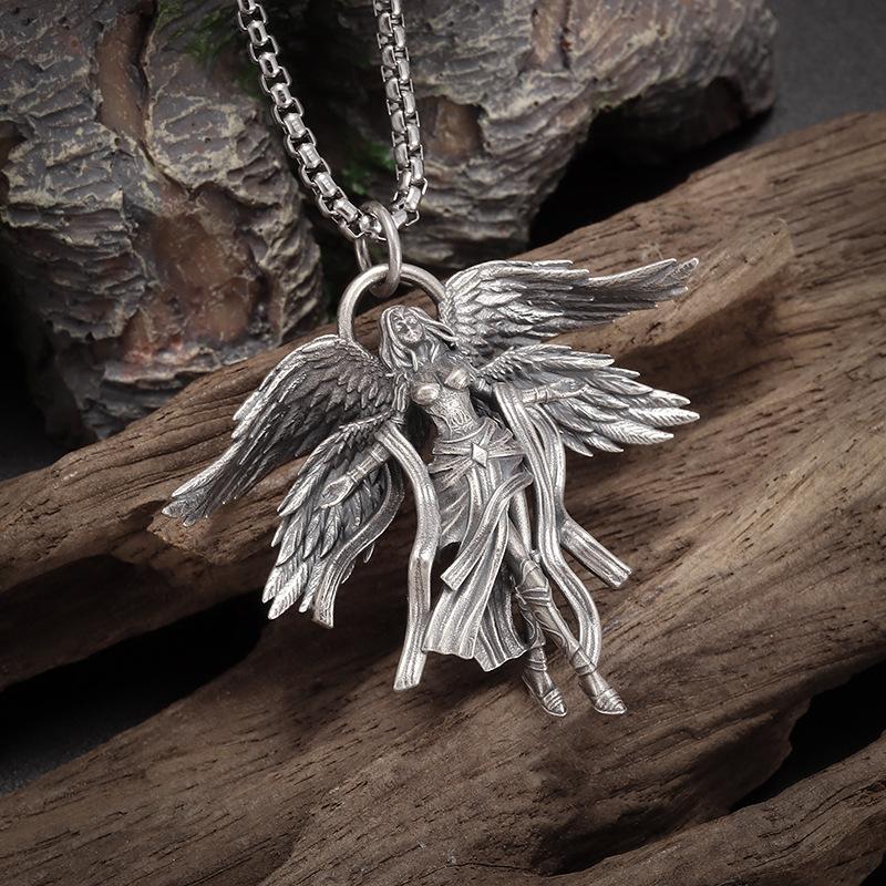 Europäischer und Amerikanischer Schmuck Vierflügeliger Engel Retro Mode Göttin Halskettenanhänger