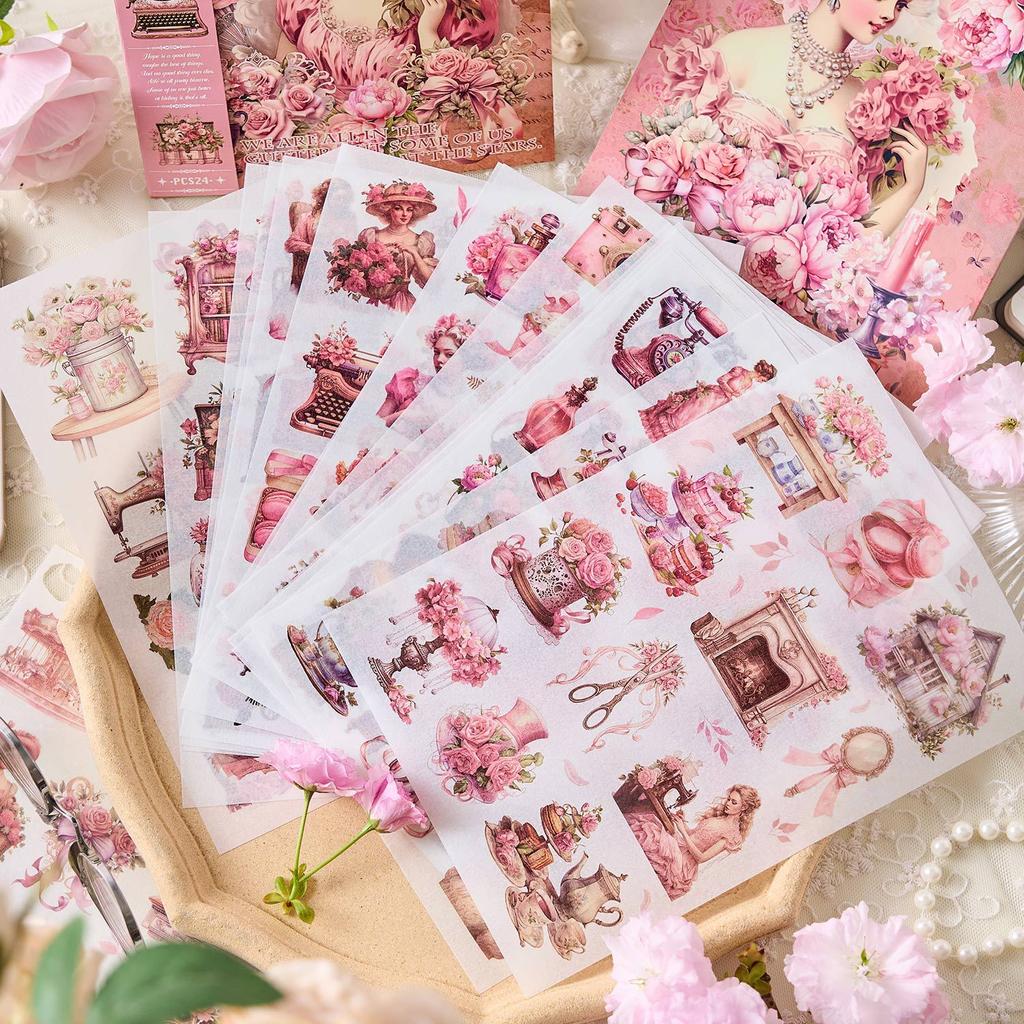 24 Sheets Vintage Stickers books Adhesive Diy Scrapbooking Stick Labels Diary Junk Journal Supplies Planner Sticker