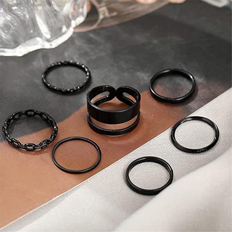 Ring Set For Women Punk Cool Anillos Vintage Simple Black Cross Chain Joint Ring Sets Women Accessories Jewelry Gifts Party