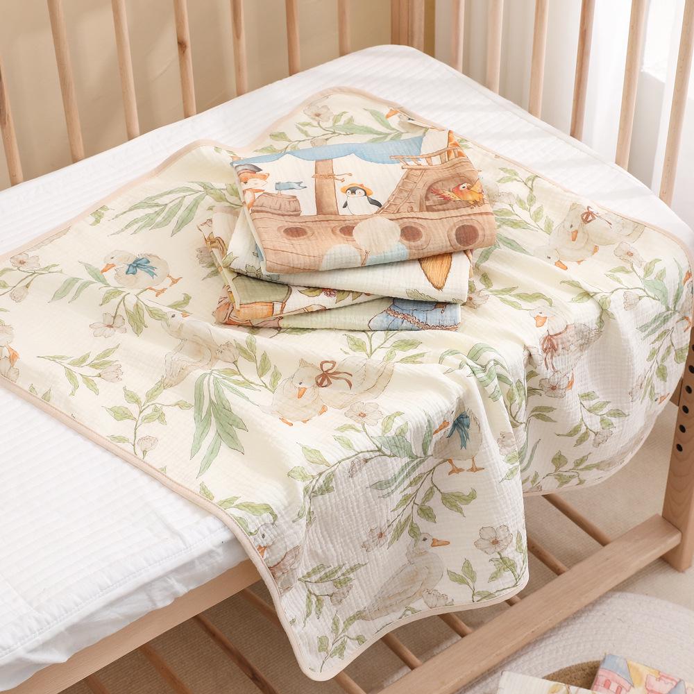 Newborn Cartoon Print Gauze Swaddle Blanket - Two-Layer Infant Wrap, Absorbent Bath Towel