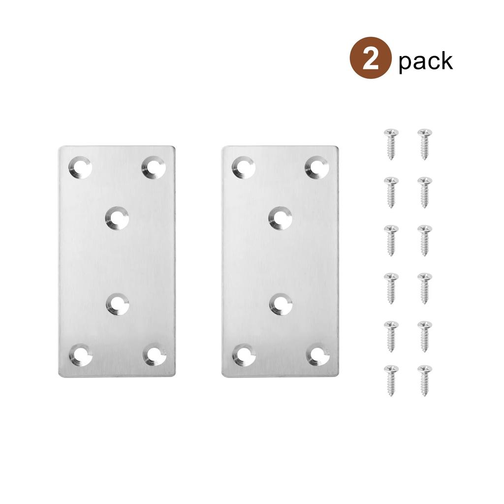 2pcs Stainless Steel Straight Angle Bracket Fixed Hole Metal Brackets for Furniture Fasteners and Wood Board Connect