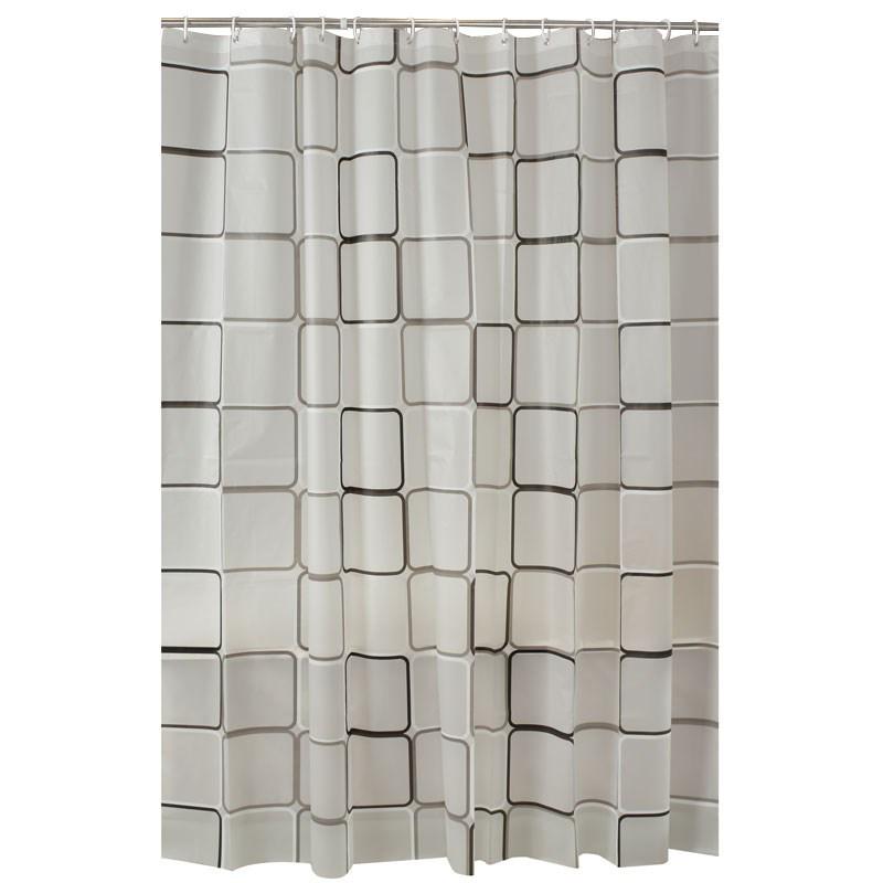Czarna Wodoodporna Nowoczesna Zasłona Prysznicowa w Kratę - Pogrubiony Materiał, Design zaciemniający