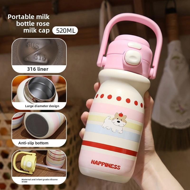 Cute Cartoon Stainless Steel Insulated Travel Mug With Straw For Office And Outdoor Use