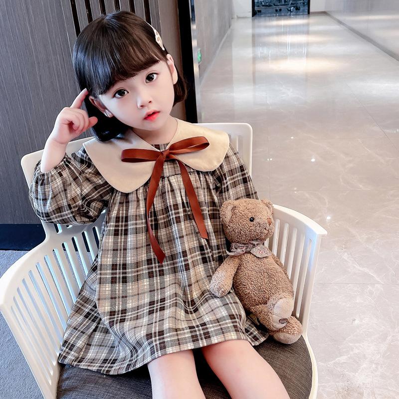 Girls Plaid Dress Spring Children Long Sleeve Fashion Princess Doll Collar Dresses for Baby Girl