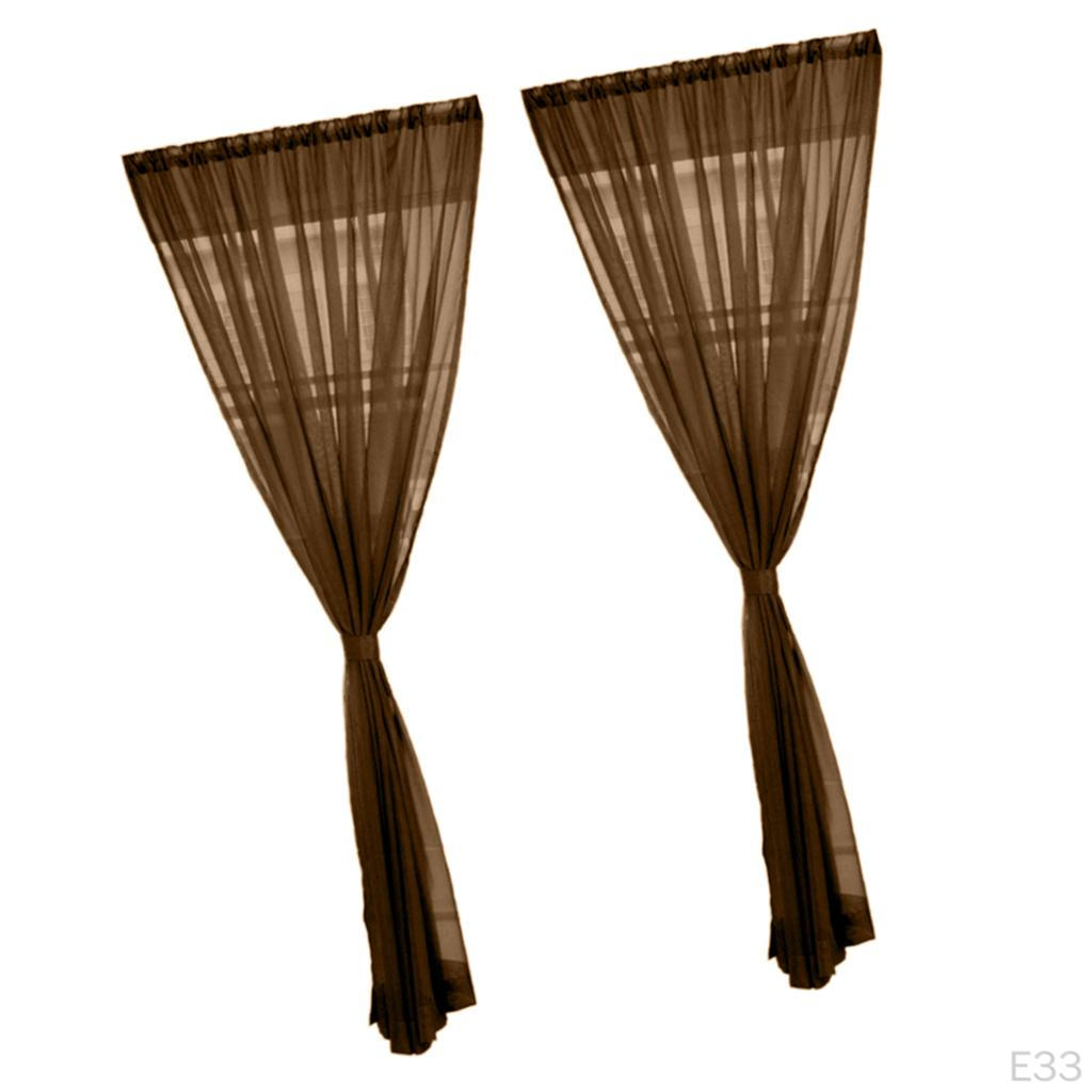 Voile Window Curtain Drape Set Solid Color Polyester
