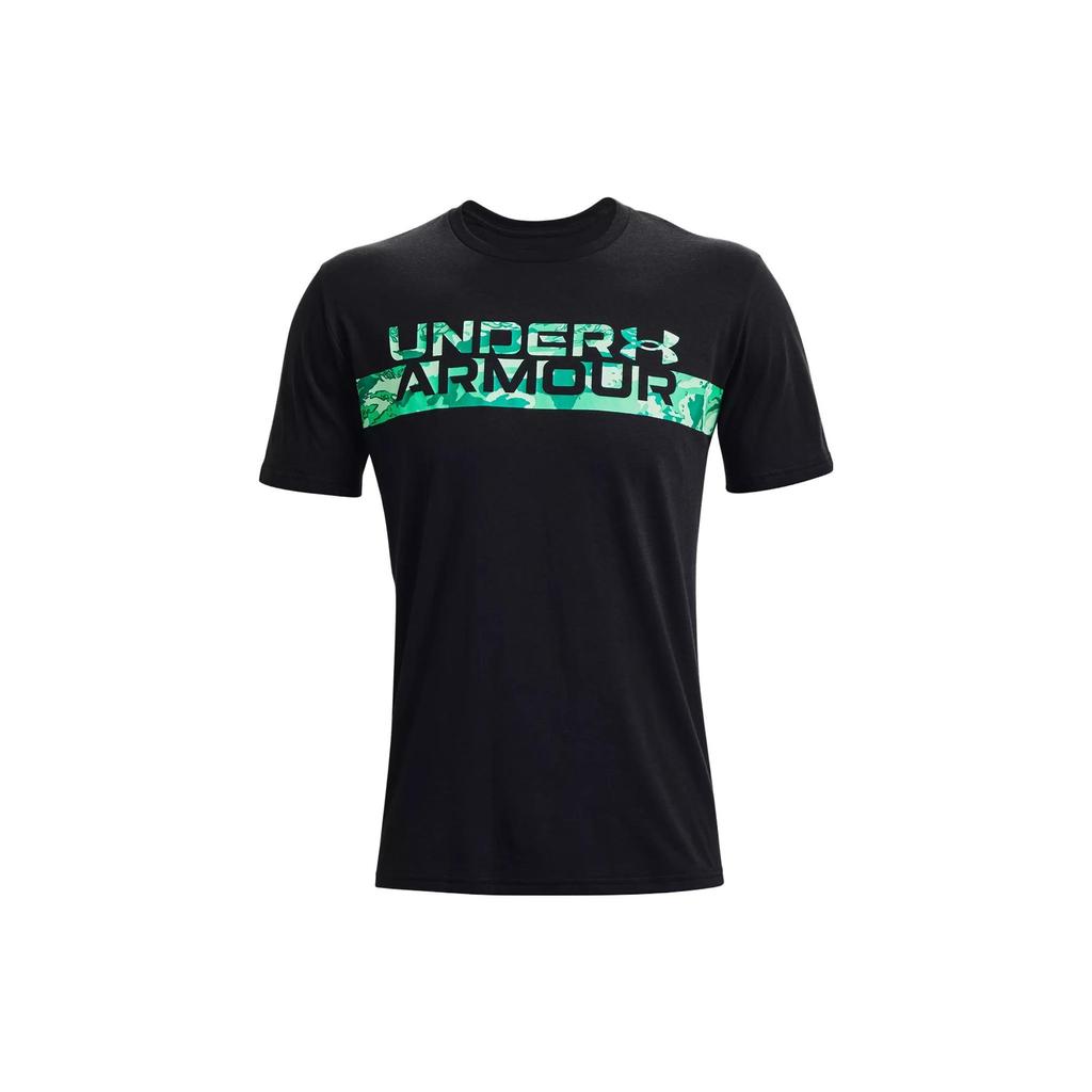 Under Armour UA Camo Chest Stripe Logo Crew Neck T-Shirt Men Tops Black 1370519-001