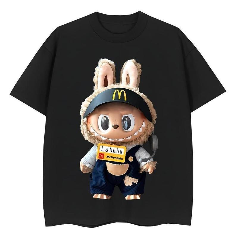 Labubu Joint Short Sleeve T Shirt Trendy Cartoon Design Breathable Fabric Oversize Korean Style Unisex