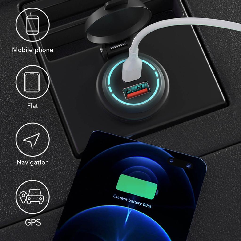 Car Charger with Spring Cover Dual Port USB Type C QC3.0 IP66 Waterproof Charger Adapter for Motorcycles SUV RV
