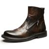 Vinterhjälp Läderstövlar Mode Rund Tå Verktygsstövlar Chelseastövlar Trendiga Casual Plattform Lokomotiv Martin Stövlar Herr