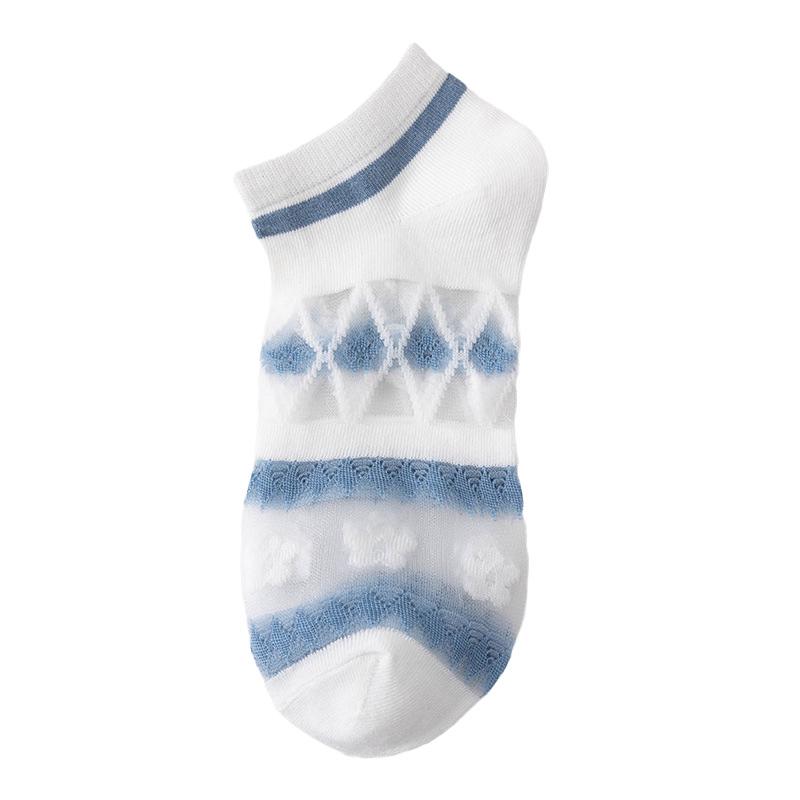 

1Pair Student Girl Summer Short Socks Breathable JK Accessories Flower Embroidery Blue Series Low-cut Thin Socks Lace