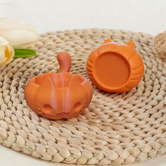 Pumpkin Cat Candy Bowl 3D Printed Snack Serving Container Autumn Thanksgiving Day Harvest Halloween Trick or Treat Party Supplies