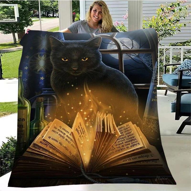 Gato misterioso, gato satanás cobertor fofo quente macio pelúcia sofá capa cobertor quadrado cobertor de viagem (Padrão personalizável)