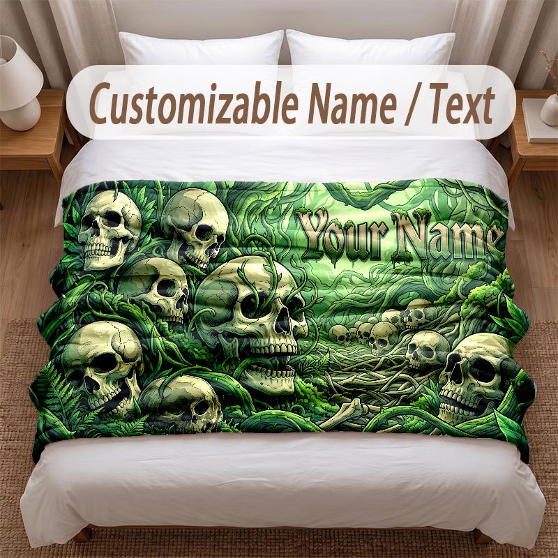 Skull Gothic Theme Soft Blanket Personalized Custom Name Text Print Warm Blanket Home Sofa Bedroom Decor