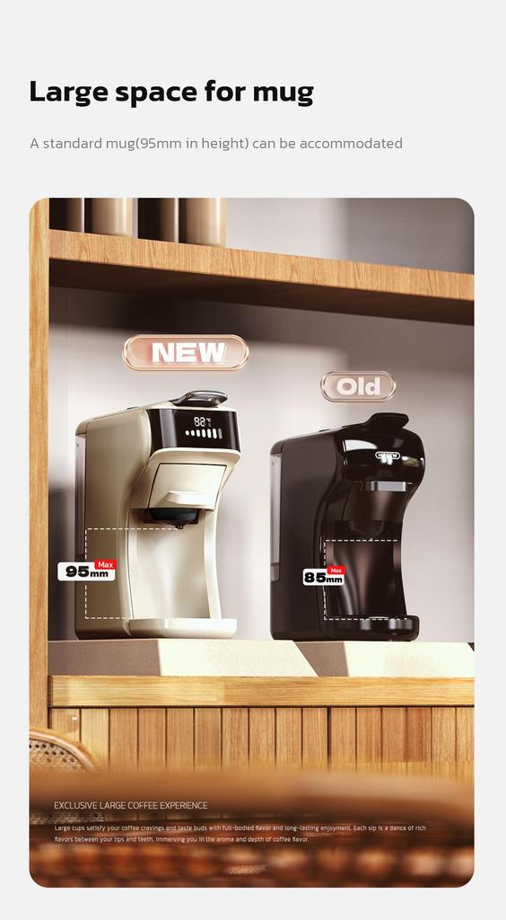 HiBREW H1B Pods Coffee Maker, 600ml Water Tank, 20 Bar Pressure Extraction, Cold/Hot Mode, LED Indicator