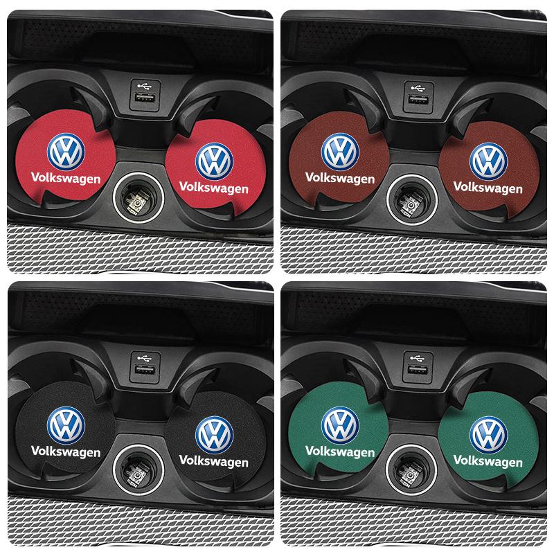 2026 Hot 2Pcs Car Coaster Water Cup Mat Non-Slip Pad For Volkswagen VW Golf Amarok Beetle GTI Magotan T-ROC T-Cross Polo Atlas ID3 Tiguan zs5