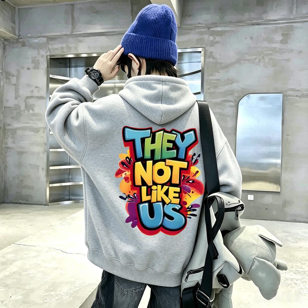 Kids Pullover Hoodie THEY NOT LIKE US Colorful Graffiti Letter Print On Back Warm Hooded Sweatshirt Boys Girls Autumn Winter