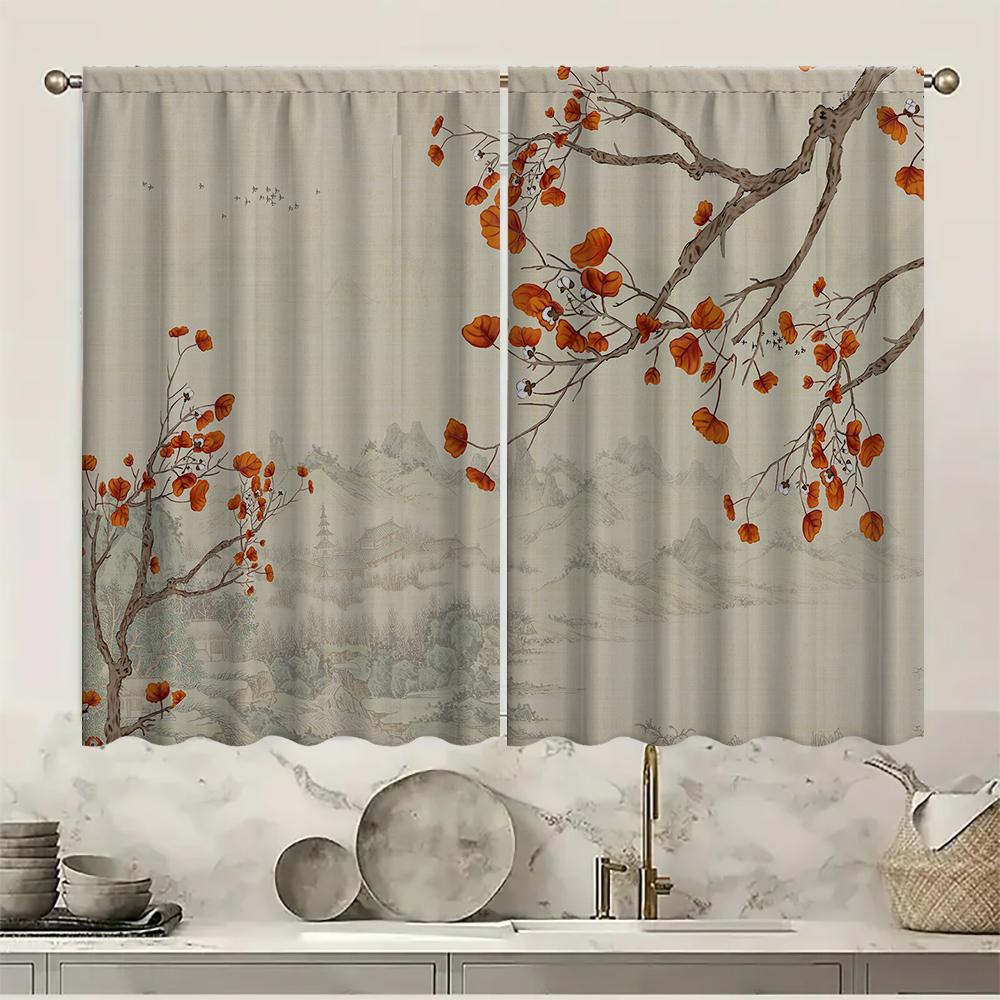 Home Flowers Birds Curtains Landscape Background Kitchen Coffee Shop Living Room Bacon Curtain With Pole Pocket Polyester Perfect For Sitting