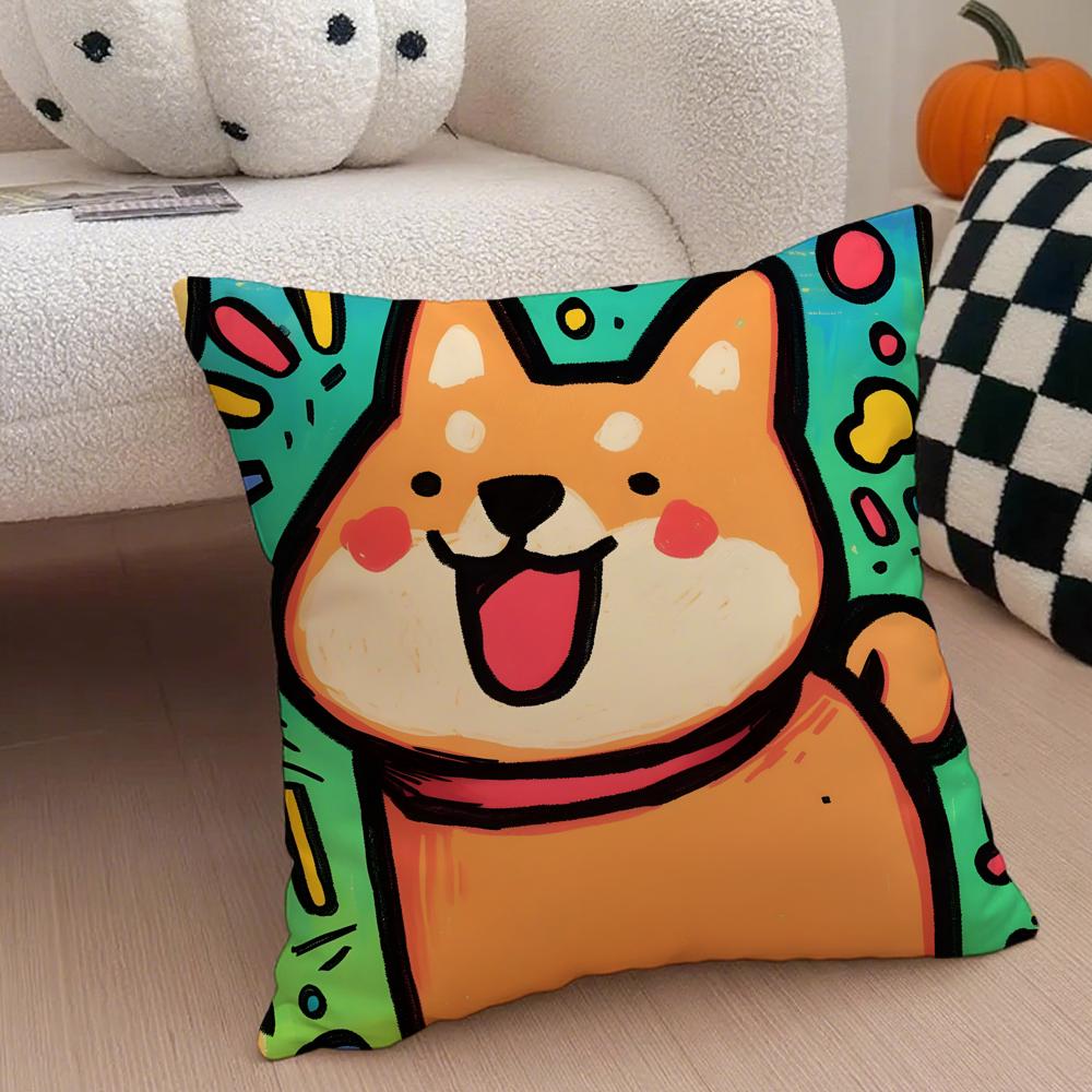 Cute color dogs Cushion Cover Throw Pillow Cover Hidden Button Durable Polyester Chair Cushion