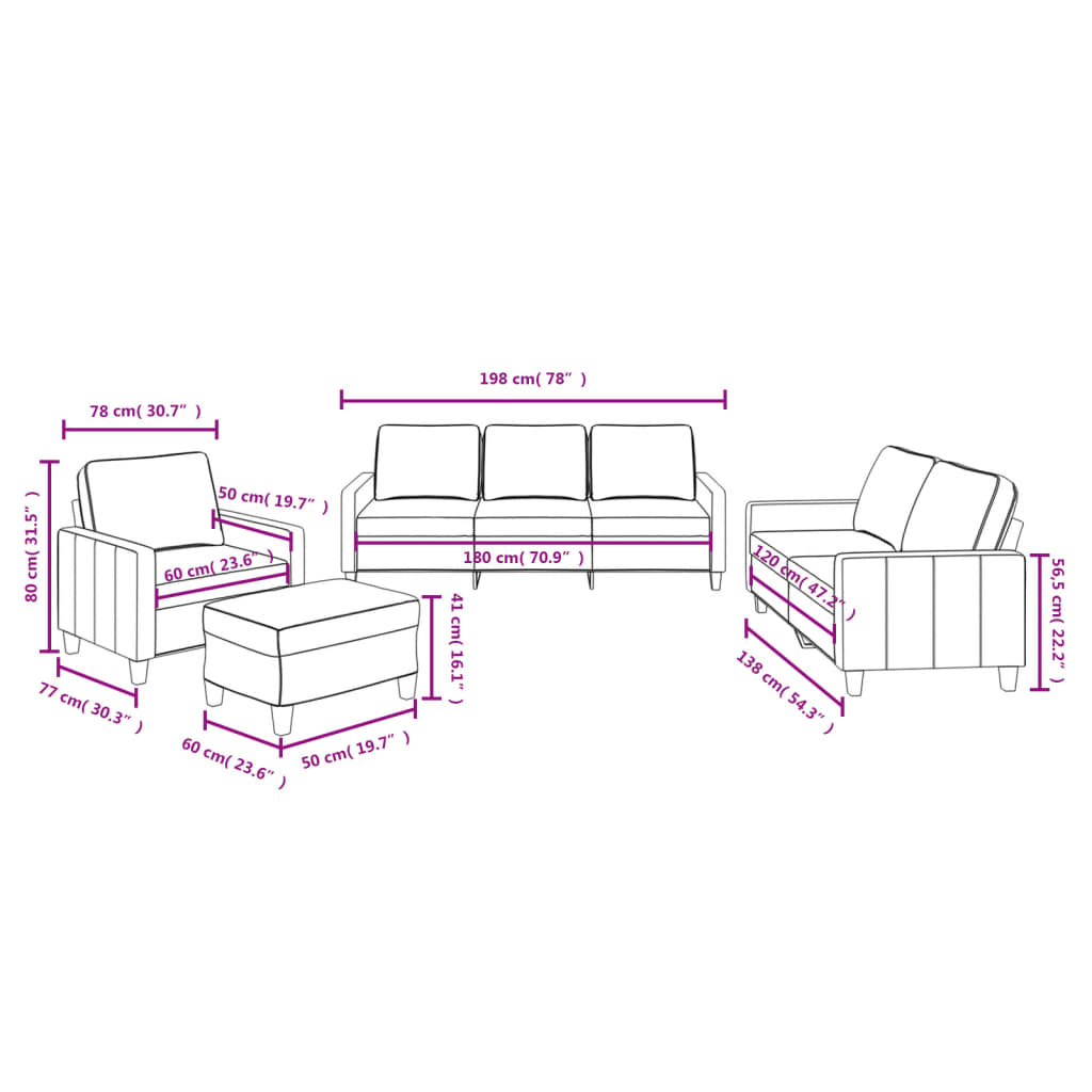4 Piece Sofa Set with Cushions Taupe Fabric
