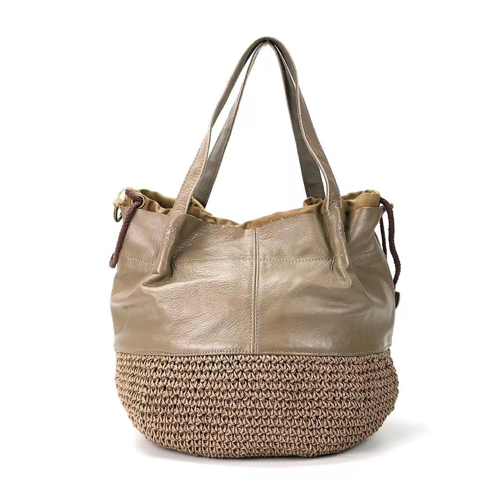 Genuine Leather Handmade Oil Wax Rope Woven Women's Handbag Large-capacity First Layer Cowhide One-shoulder Retro Tote Bag