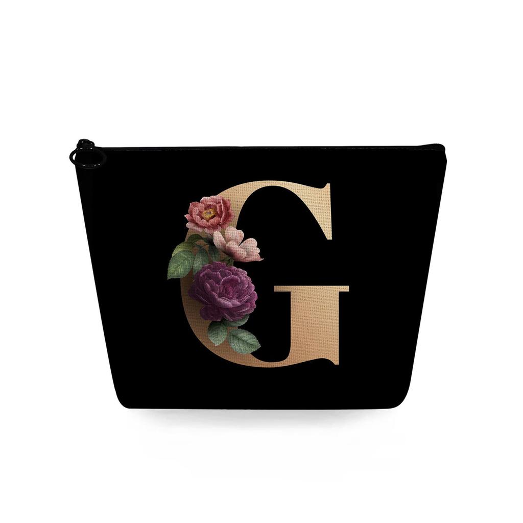 Women Black background letters Print Cosmetic Bag Toiletries Organize Travel Storage Case 6729 KTB