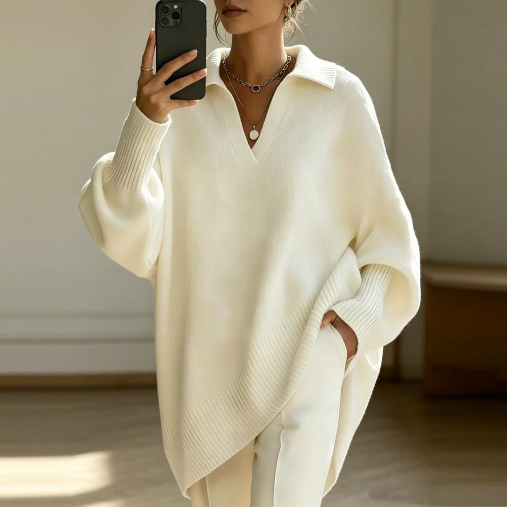 Women's Color Long Sleeve Knit Sweater Oversized Relaxed Fit Casual Outwear