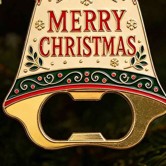 Holiday Bar Tool Accessory Christmas Bell Bottle Opener, Heavy Duty Beer Cap Remover, Magnetic Festive Kitchen Wall Decor Refrigerator Magnet,