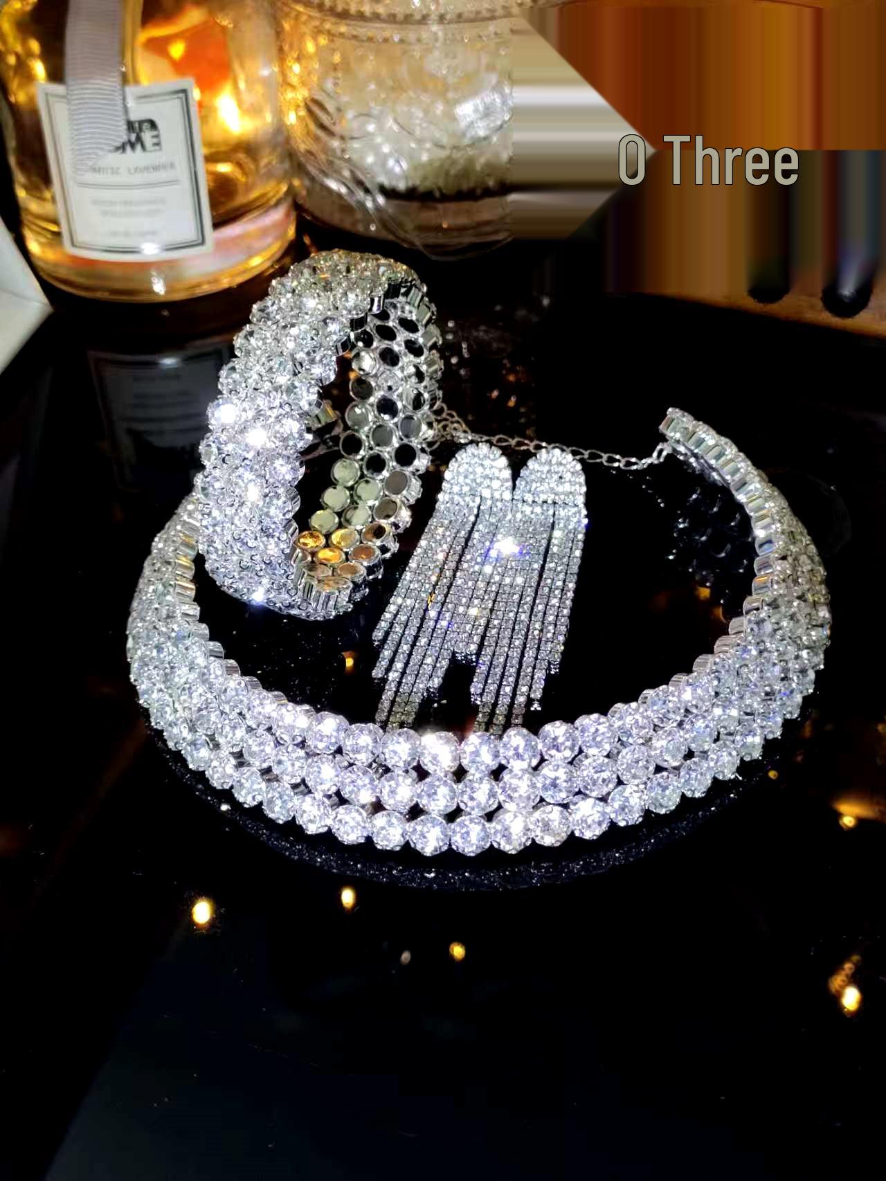 

Crystal Choker Necklace & Earring Set with Rhinestone Bangle