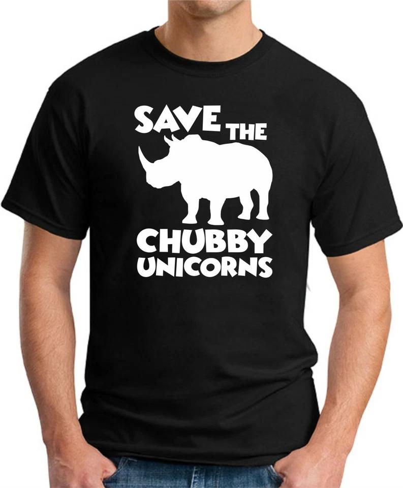 SAVE THE CHUBBY UNICORNS T-SHIRT Funny Slogan Novelty Mens Geeky Gift Geek 5 L