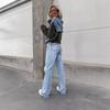 Felpe con cappuccio in denim lavato da donna, larghe, vintage, con cappuccio, pullover, top autunnali patchwork, felpa streetwear femminile
