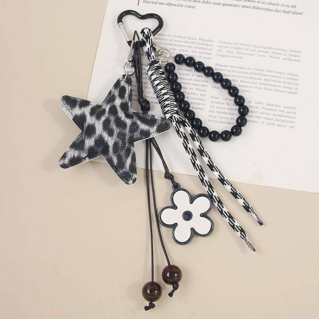New leopard print five-pointed star pendant accessories fashion beaded flower braided rope bag pendant keychain
