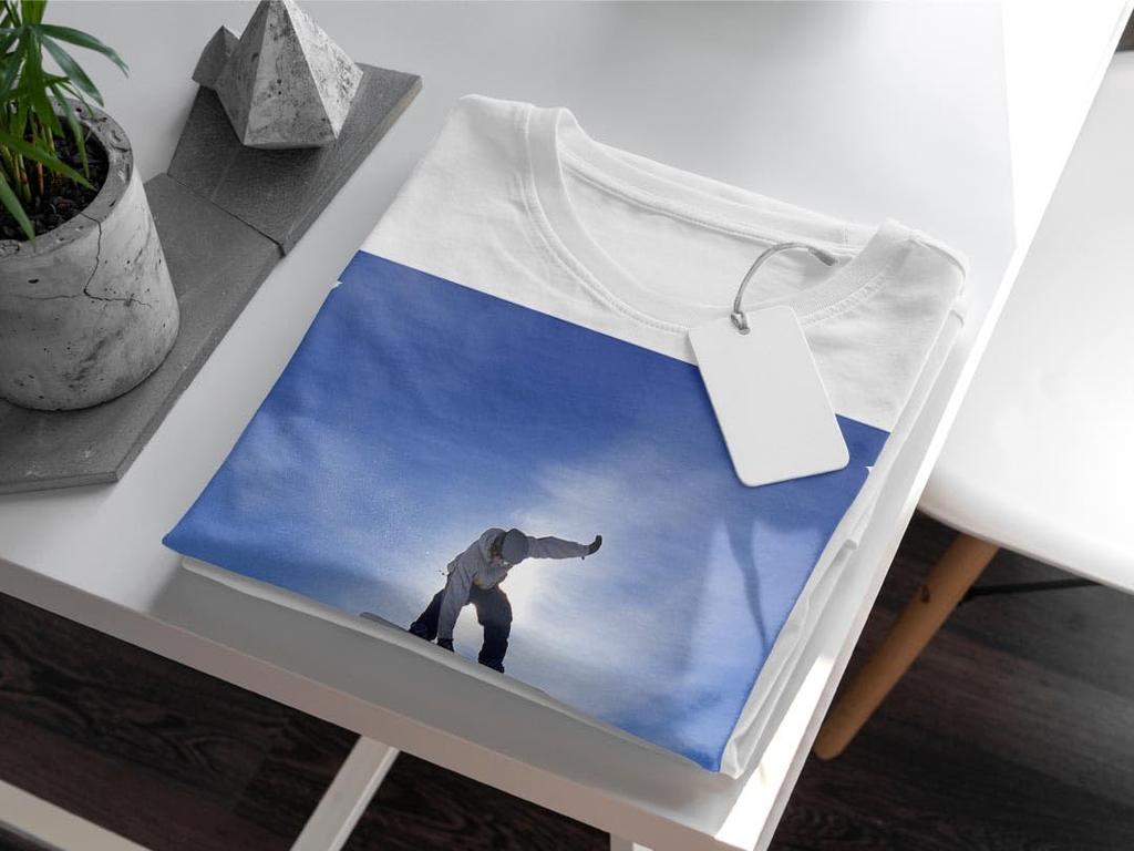 XL Crew Neck Printed Size Snow Sports [igsticker] Men's T-Shirt, White, 001174, Snowboarding,