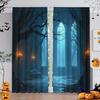 2pcs- Halloween Dark Forest and Castle Printed Curtains   Pole Bag Curtains   Home Decorations   Room Decorations