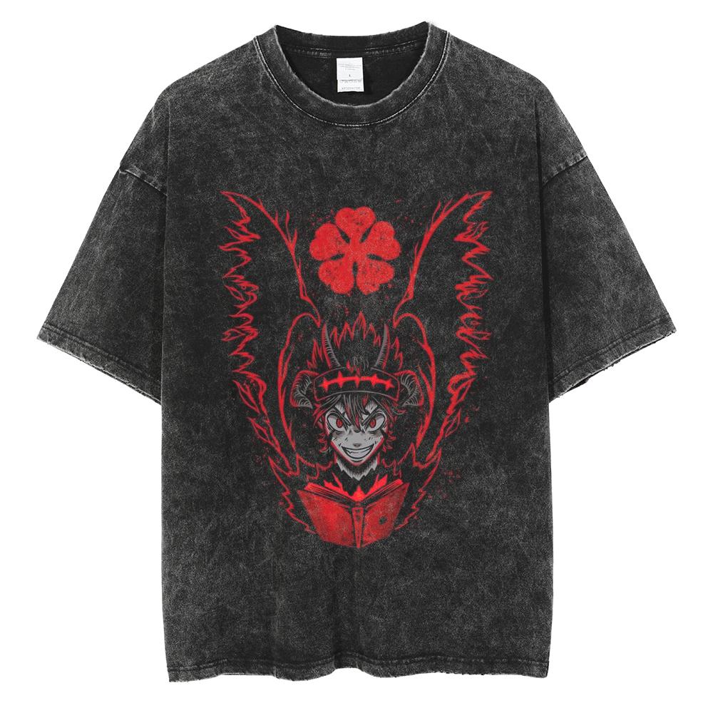 Black Clover Asta T Shirt Harajuku Gothic Tshirt Vintage Washed Tshirt Clothing Summer Short Sleeve Cotton Tees Streetwear