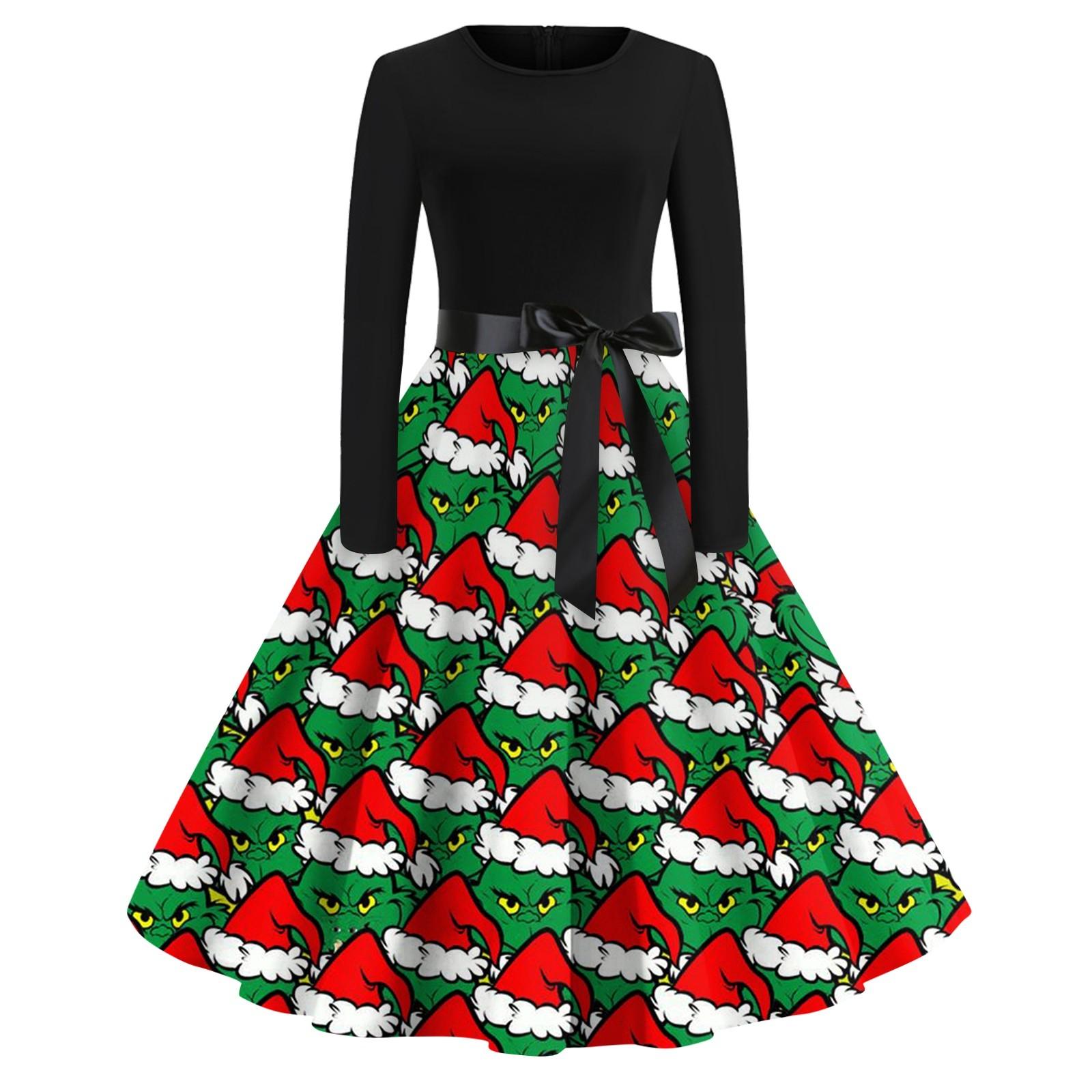 

Женское повседневное рождественское платье с круглым вырезом и широкими рукавами, облегающее платье XXL красный