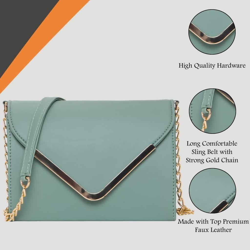 Women Girls V-flap Crossbody Sling Bag with Gold Chain