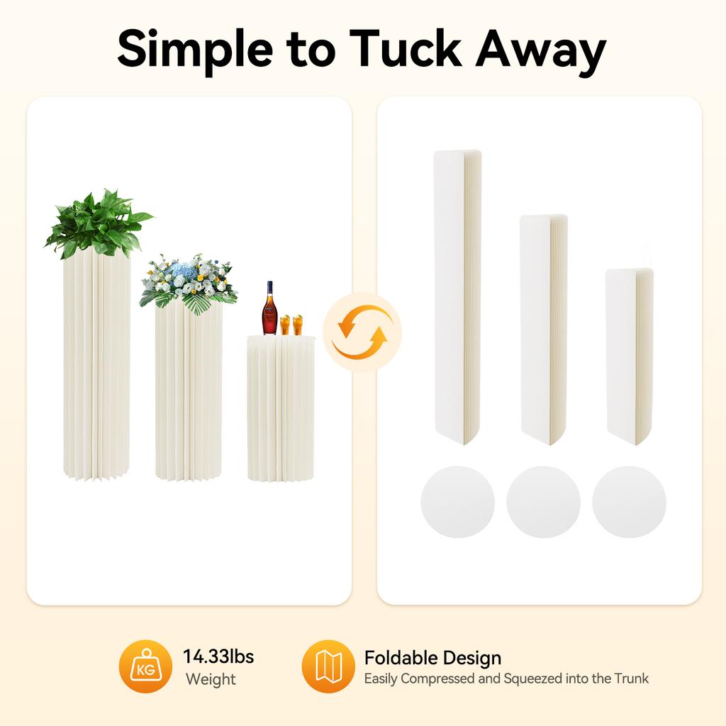 3 PCS Heavy Duty Cardboard Flower Stand Set, 3-Tier Wedding Backdrop Decor for Party Birthday with PVC Plate, Holds 66lbs