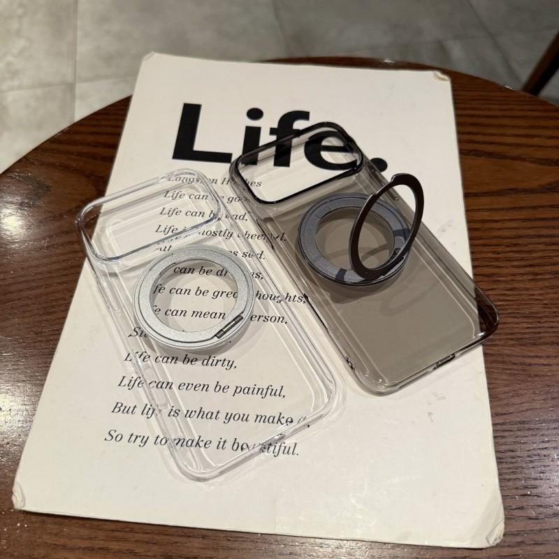 Clear Magnetic Phone Case With Rotating Stand IPhone 18 Pro Max Anti-Yellowing Hard PC Cover