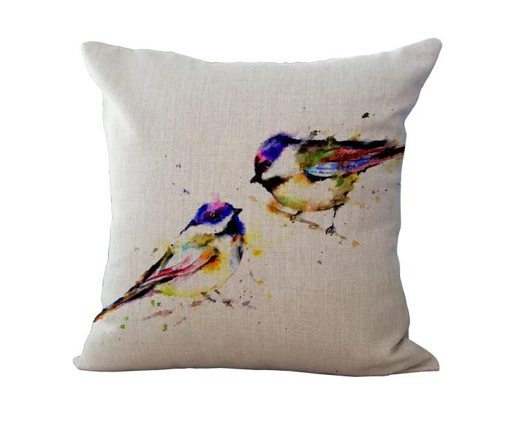Cushion Case Linen Printed Birds Patterns Cover Car Sofa Throw Pillows Decorative Pillowcase almofada decorativos cojines