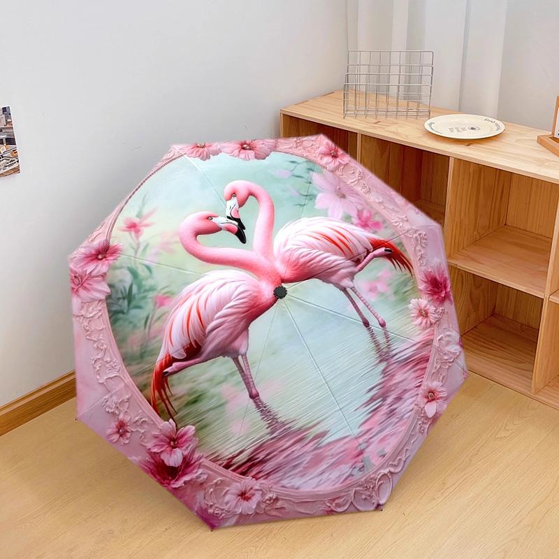 1 PC Automatic Folding Umbrella - Flamingos Pattern, Portable & Foldable Design with 8 Ribs, Christmas Birthday Gifts