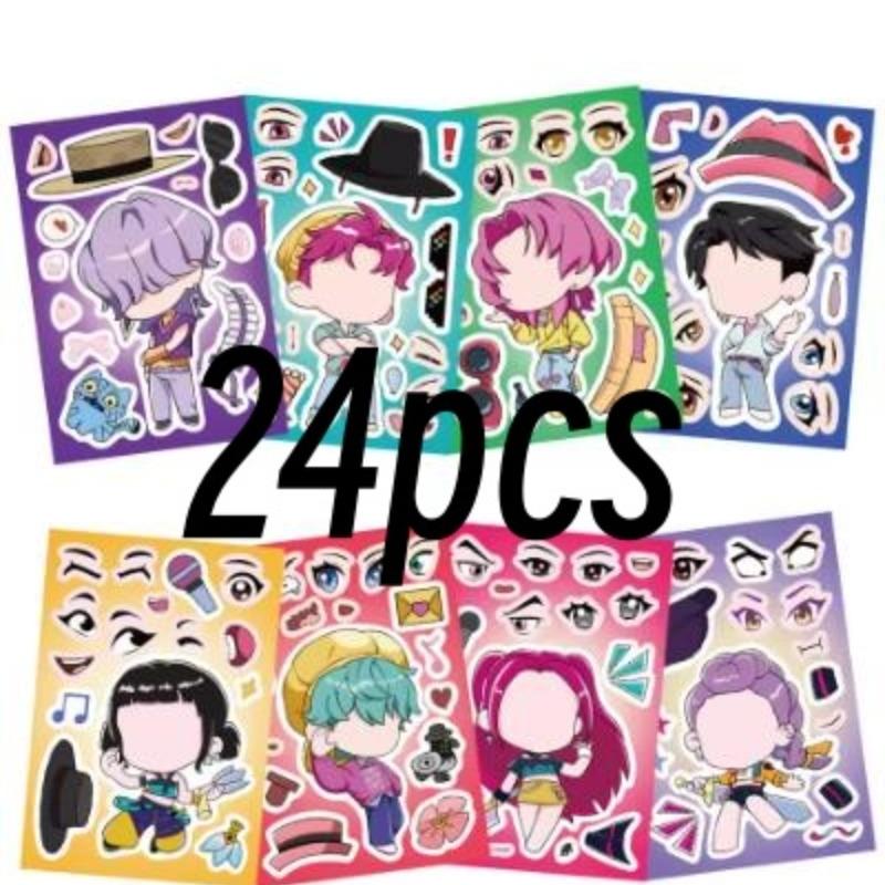 8/16/24Sheets Funny Kpop Demon Hunters Make A Face Puzzle Stickers Kids DIY Game Children Jigsaw  Toy Gift
