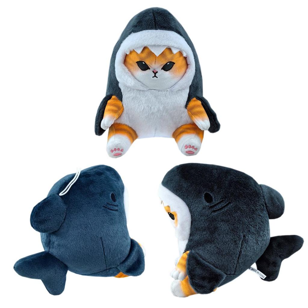 Adorable Japanese Cat & Shrimp Pendant Plush Toy: Shark Figure Doll for Kids