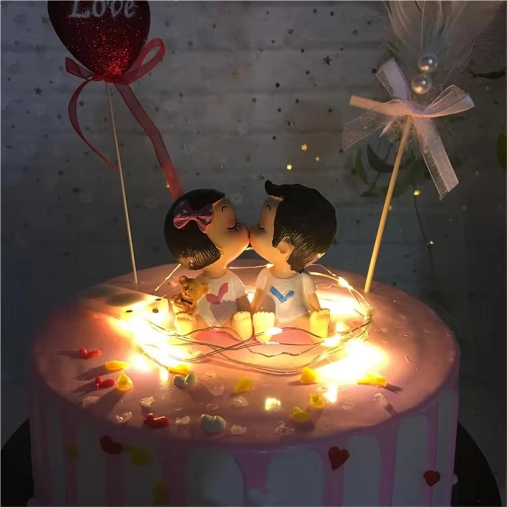LED Copper Wire Birthday Cake String Light Decoration,Flashing Fairy Warm White/Colorful Garland Lights/Wedding Gift Box Party