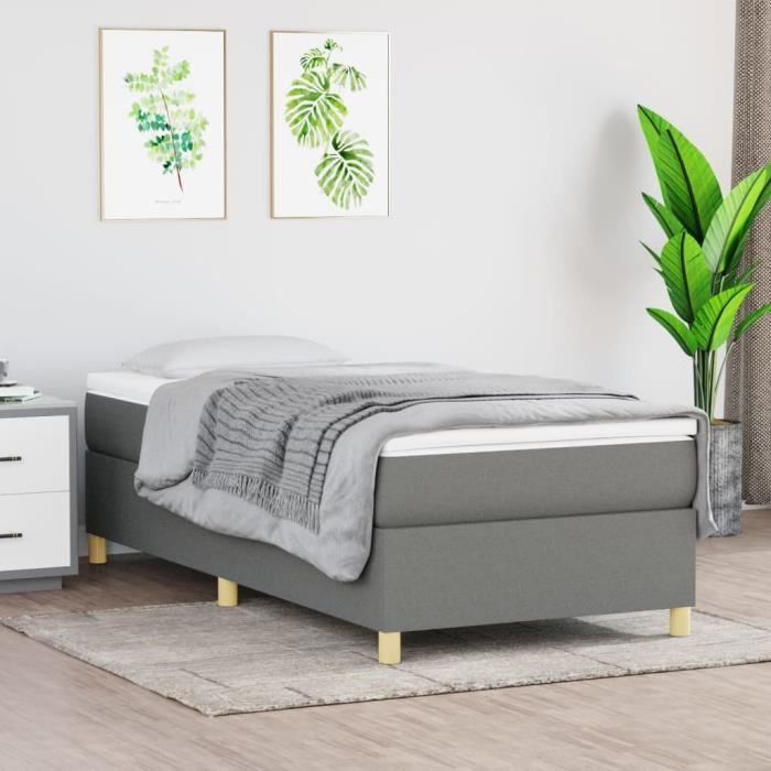 3144491 vidaXL Lit à sommier tapissier avec matelas Gris foncé 90x200 cm Tissu