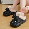 Fashion 2025 New Winter Waterproof Warm Slippers Women Home Floor Shoes Soft Plush Bow Female Indoor Furry Chunky Slippers