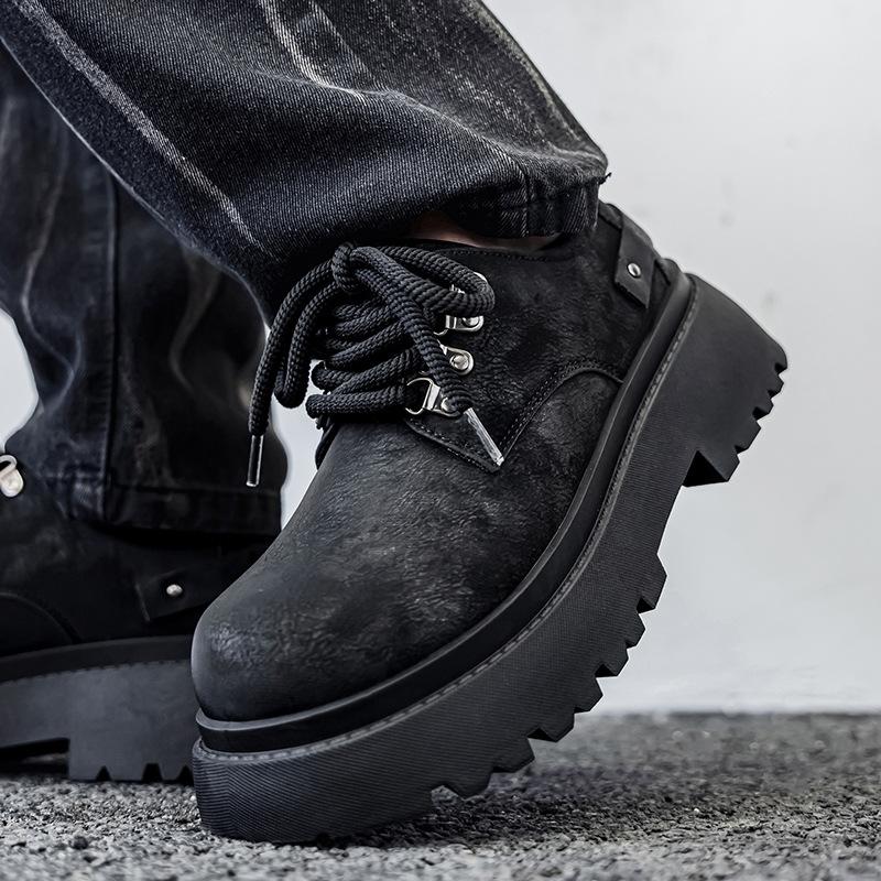 Autumn British Style Casual Business Dress Leather Shoes Sports Heightening Black Big Head Derby Shoes