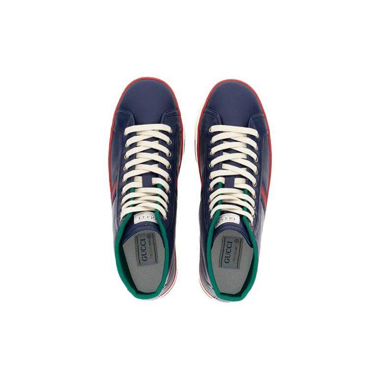 Gucci Tennis 1977 High Top Skateboard Shoes Men's Blue White 644734 17L20 4174