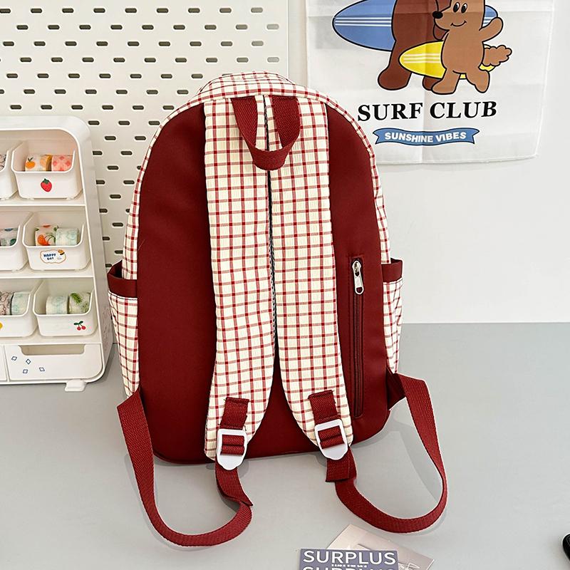Girls Color Block Backpack Primary School Student Schoolbag Plaid Printed Small Backpack Travel Bag